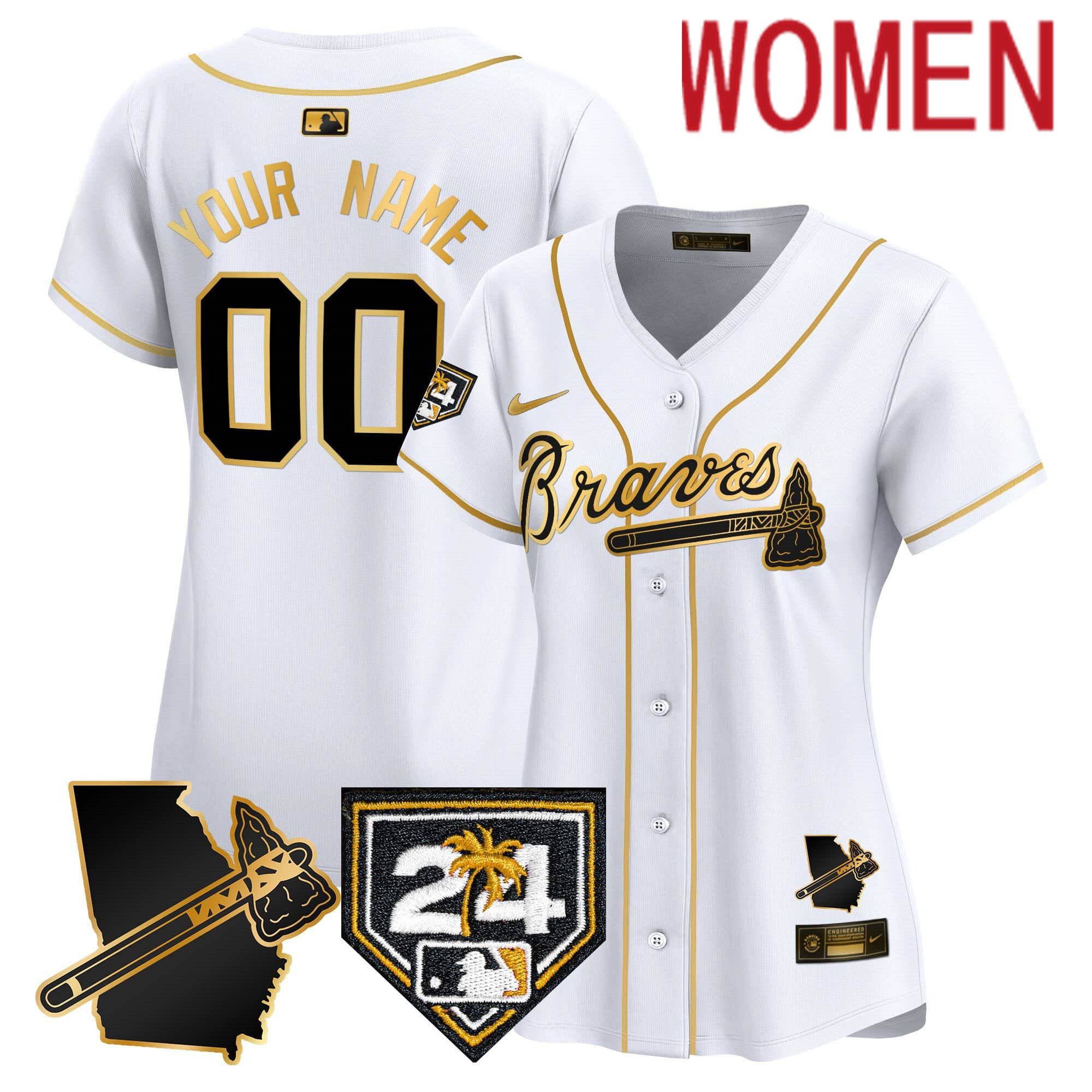 Women Atlanta Braves White Nike 2024 Spring Training & Georgia Patch Vapor Premier Elite Custom MLB Jersey->customized mlb jersey->Custom Jersey